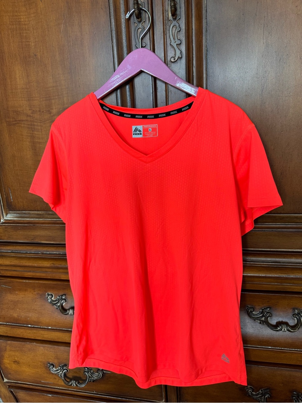 Reebok Women’s Dri Fit Short Sleeve V‑Neck Top — Bright Orange